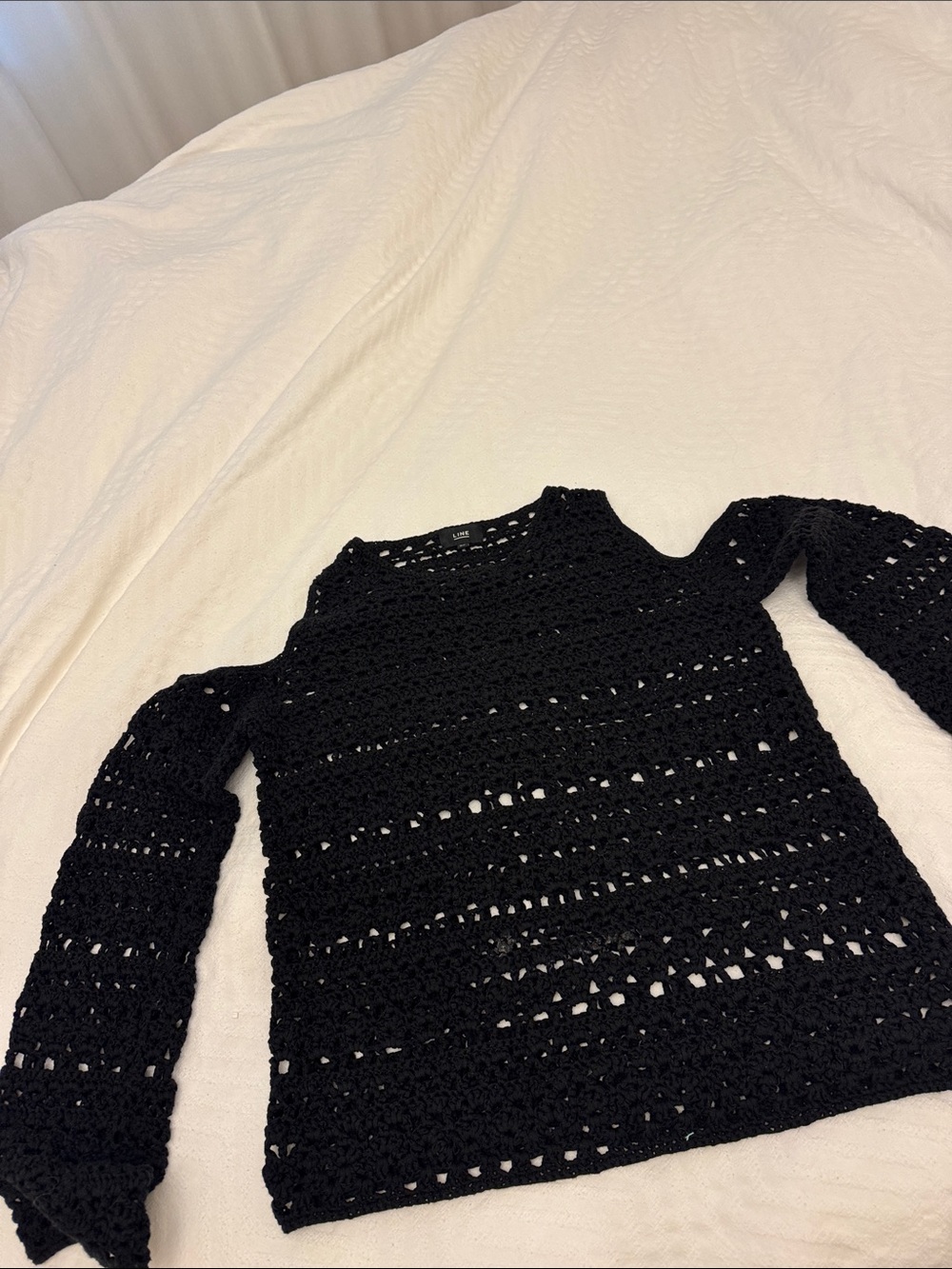 Black Crochet Knit Long-Sleeve Top